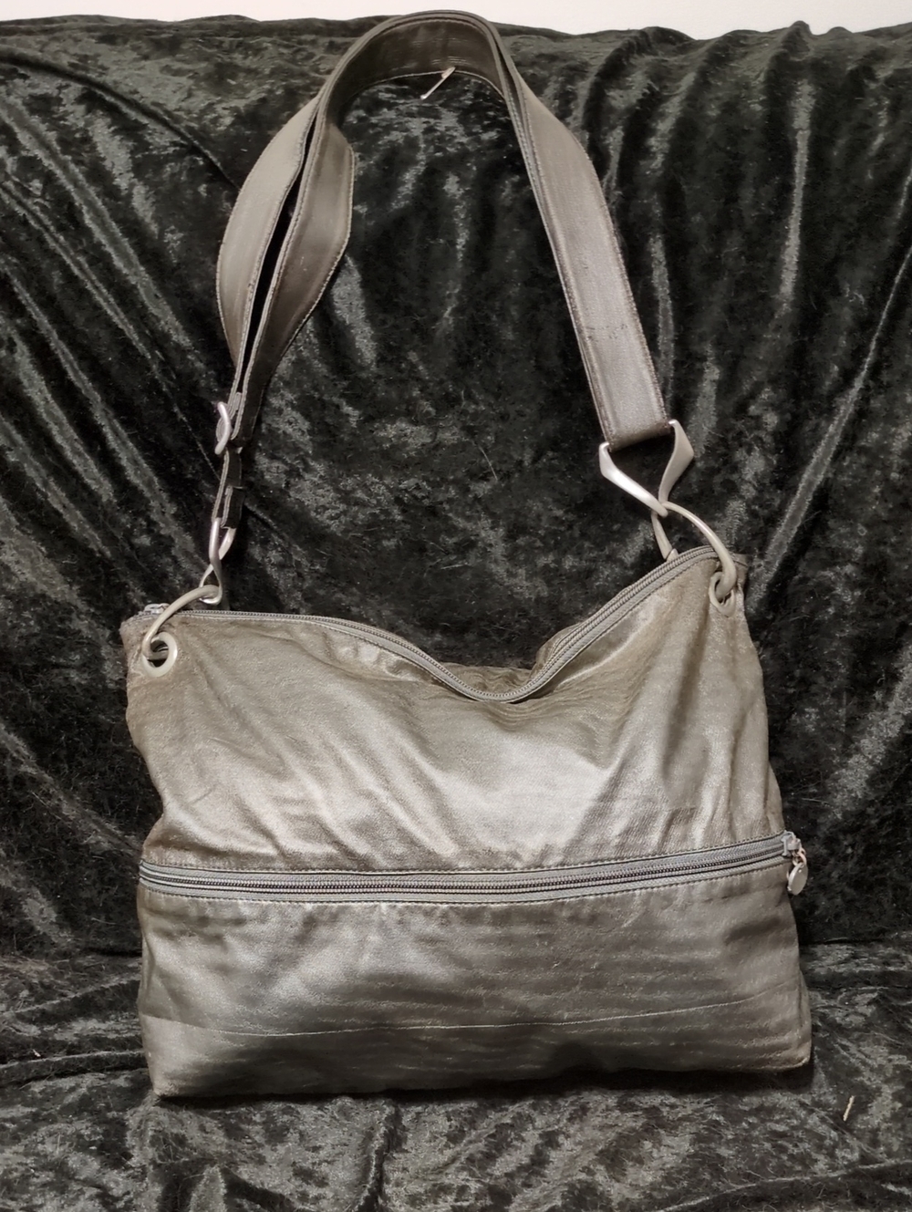 Vintage Donna Karan Metallic Gray Shoulder Bag with Adjustable Strap